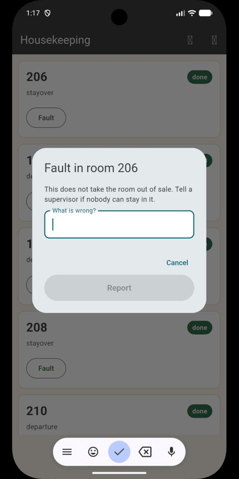 bedsKey Housekeeping fault report for a room