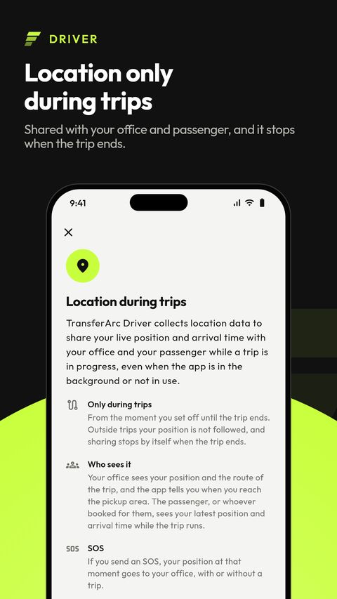 TransferArc Driver location-during-trips explanation screen