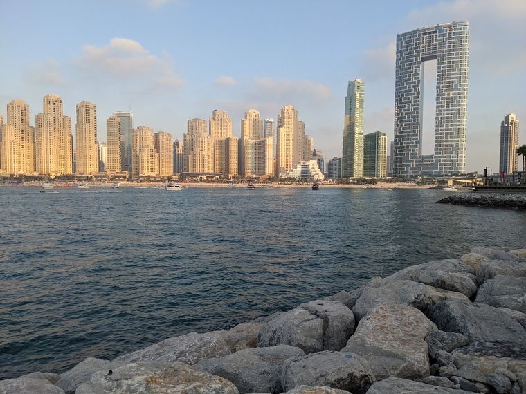 The Dubai Marina and JBR skyline seen from the waterfront
