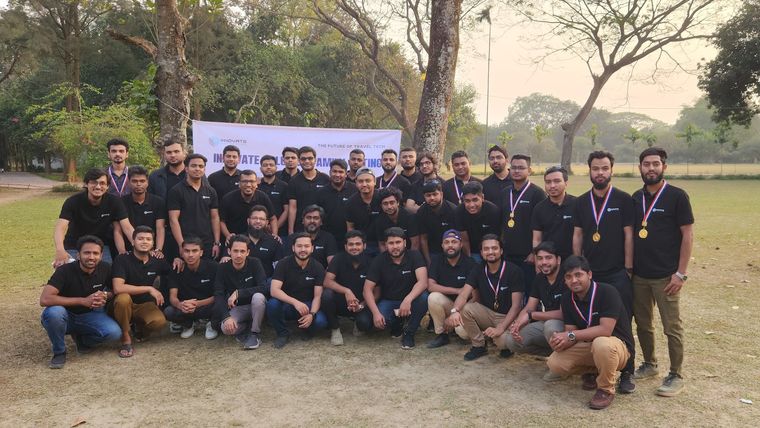 Group photograph of the Innovate Solution team at the company picnic