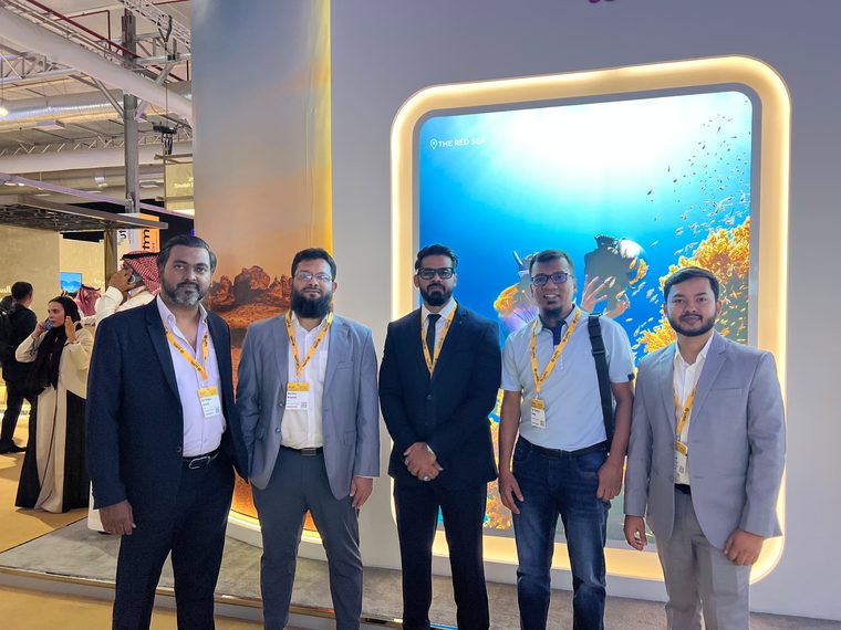 Innovate Solution team in front of a Red Sea destination display at WTM Spotlight Riyadh 2026